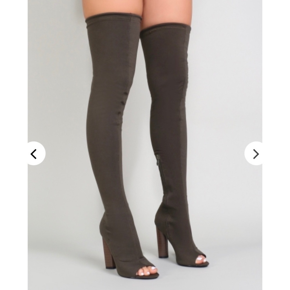 Public Desire Khaki Thigh-High Sock Boots